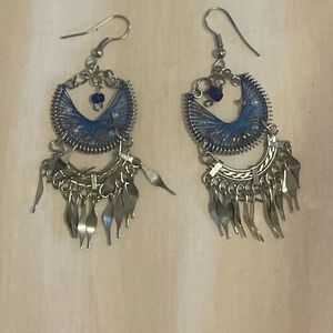 Boho Dangling blue and silver earrings